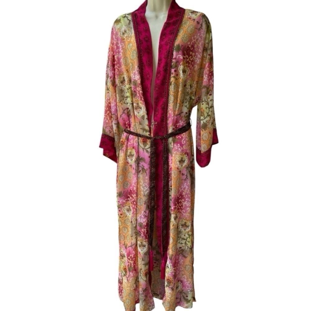 Vintage Victoria's Secret Gold Heart Label Vintage Pink Satin Chiffon Maxi Robe